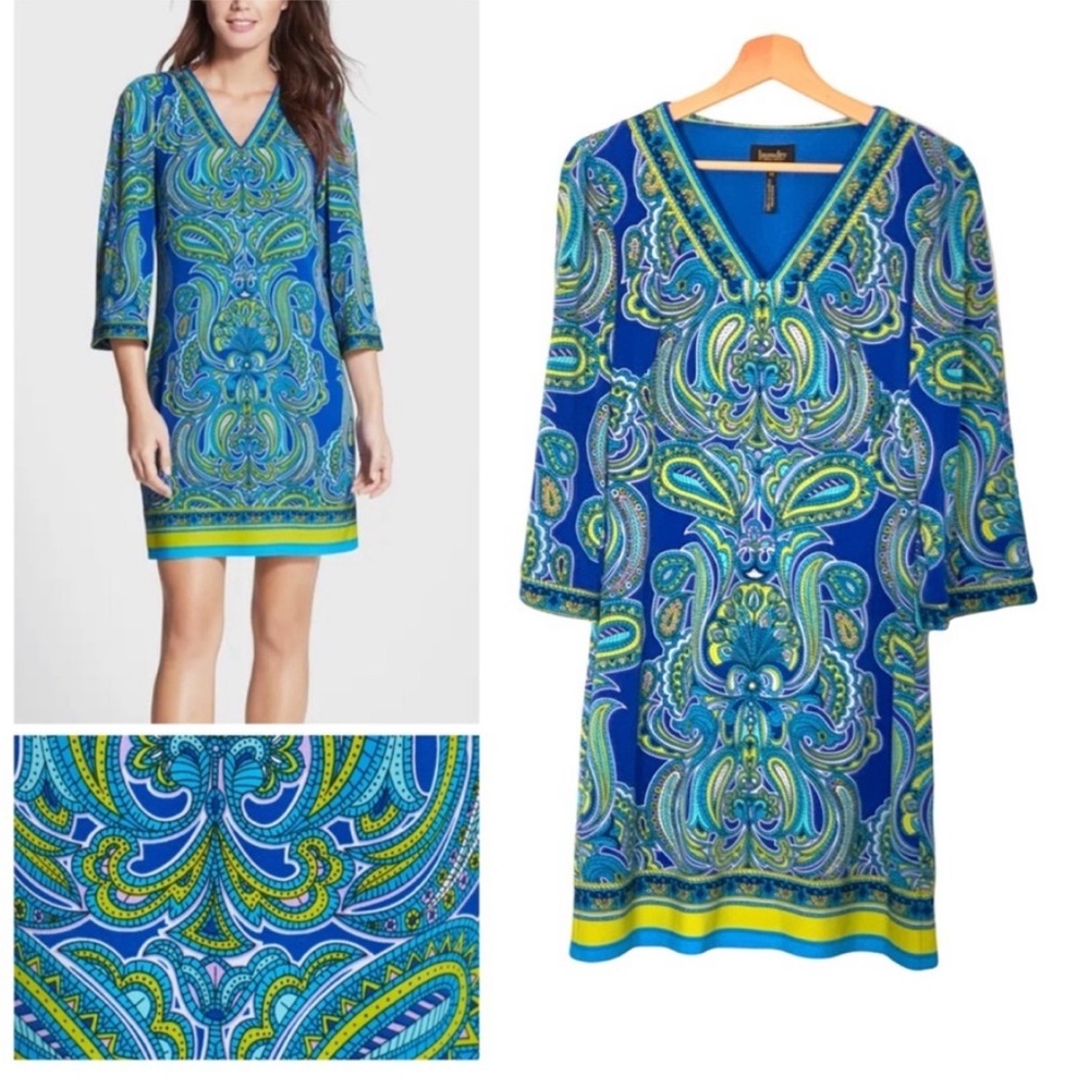 Laundry by Shelli Segal Print Jersey Shift Dress Size XS Blue Multi Color